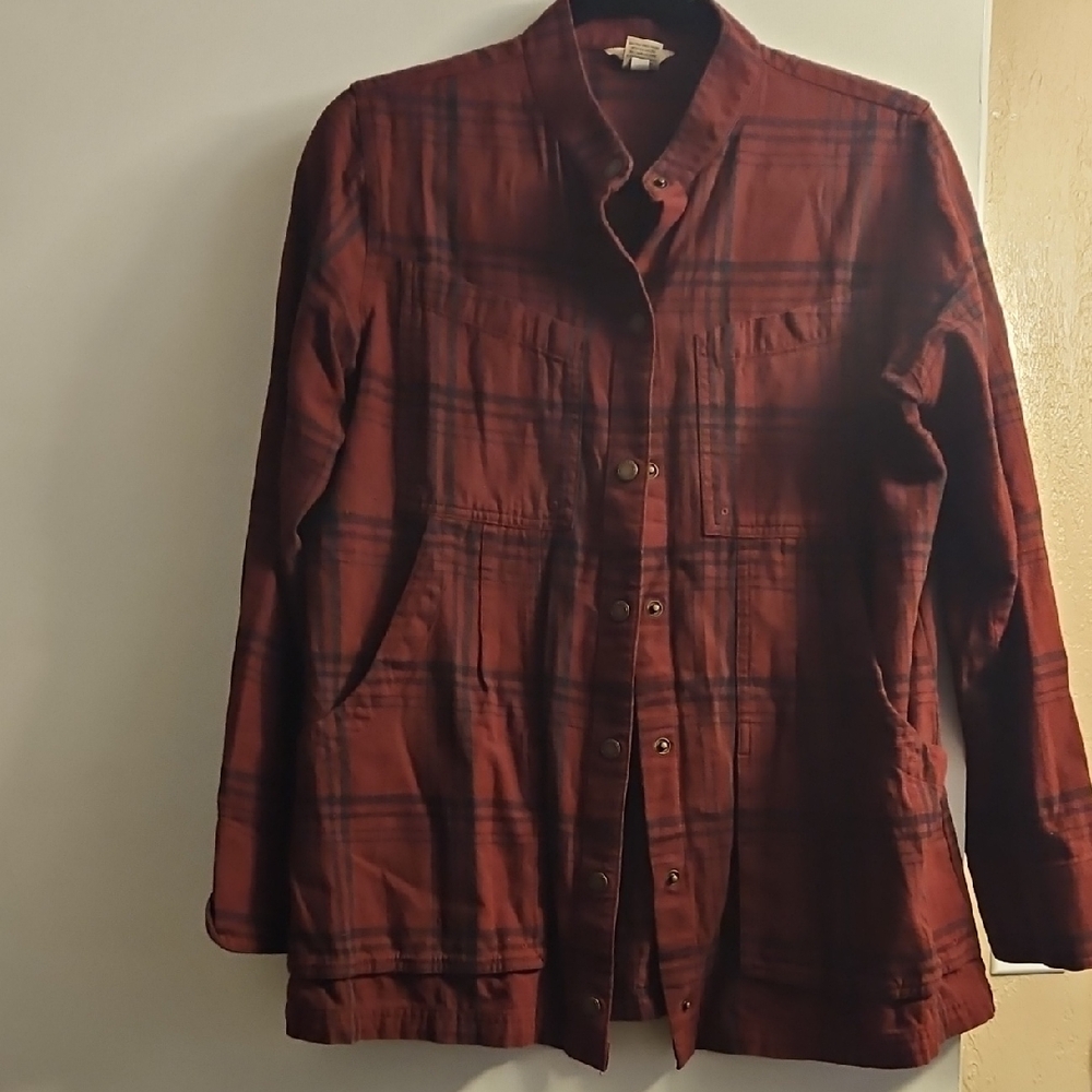 Duluth Trading Co Rust Plaid Button-Down Shirt Jacket
